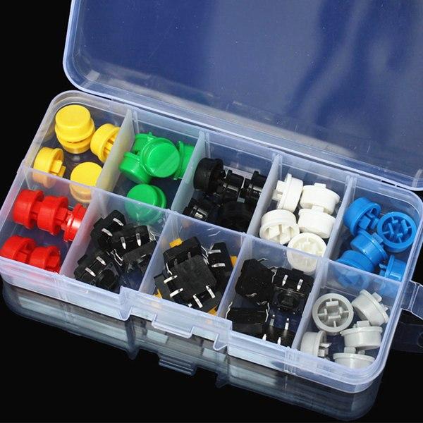 50pcs Tactile Push Button Switch / Cap Assorted Kit 12x12x7.3mm Key Caps