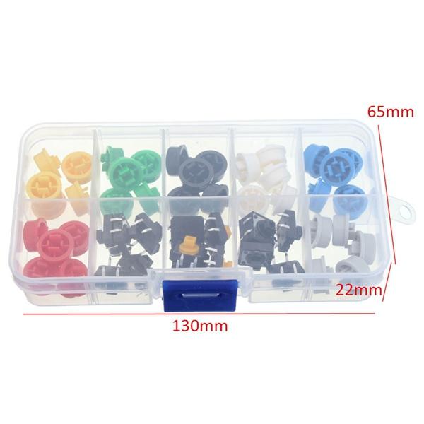 50pcs Tactile Push Button Switch / Cap Assorted Kit 12x12x7.3mm Key Caps