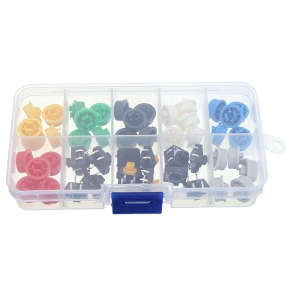 50pcs Tactile Push Button Switch / Cap Assorted Kit 12x12x7.3mm Key Caps